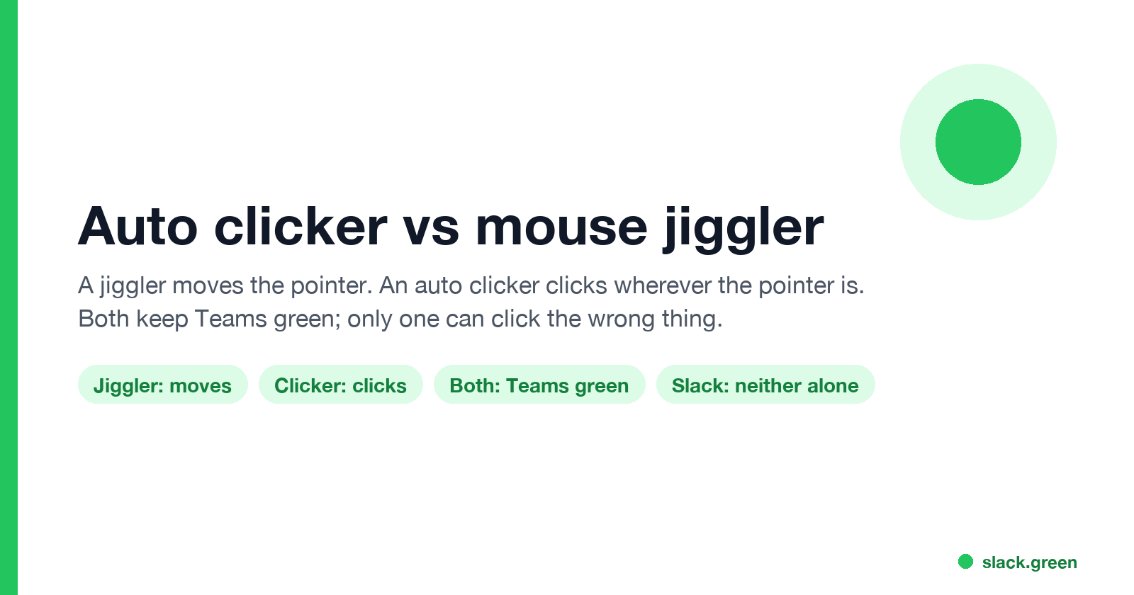 Auto clicker vs mouse jiggler: a jiggler moves the pointer, an auto clicker clicks where the pointer is