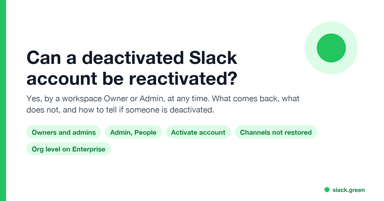 Can a deactivated Slack account be reactivated: owners and admins, People, Activate account, channels not restored