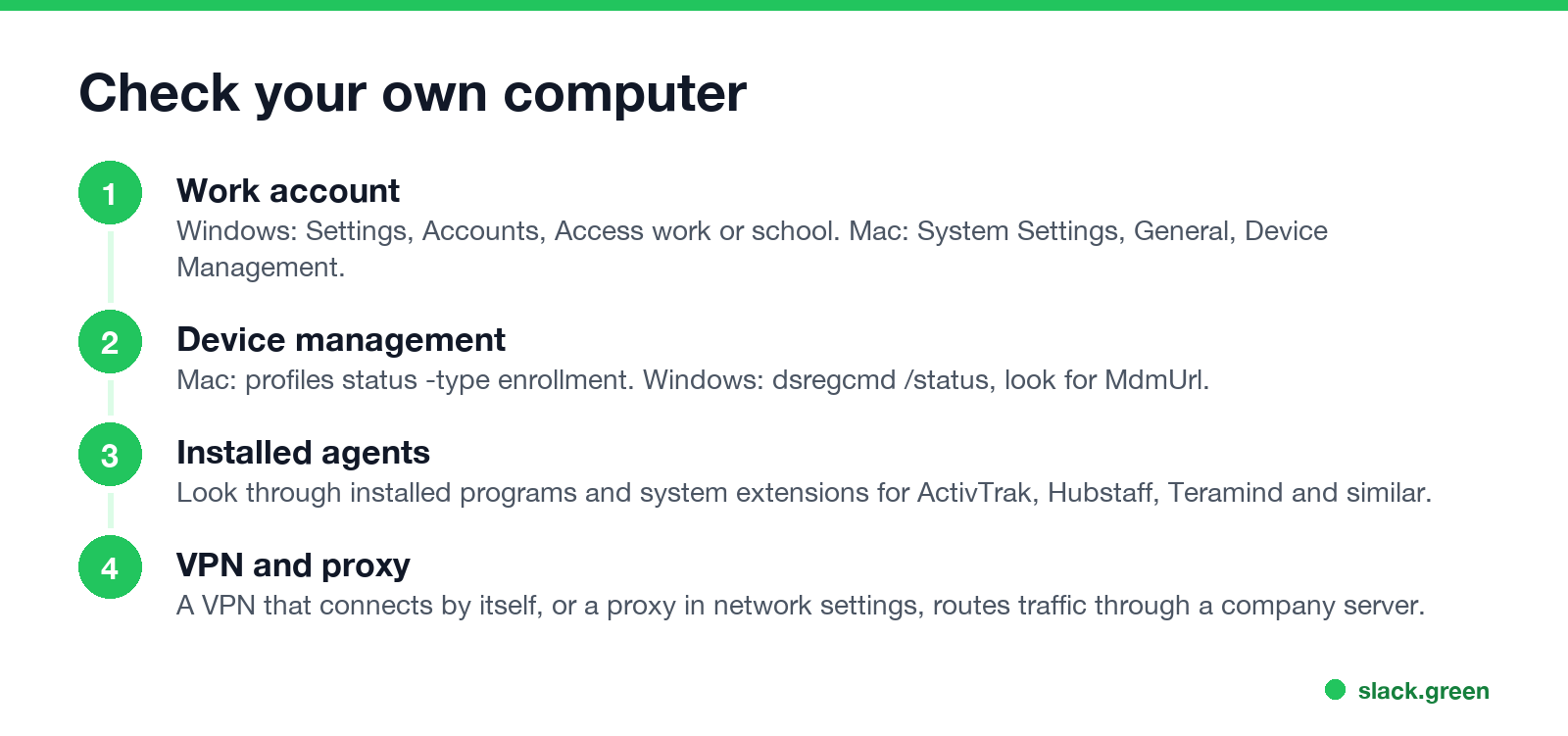 How to check a personal computer for work monitoring: work account, device management, installed agents, VPN and proxy