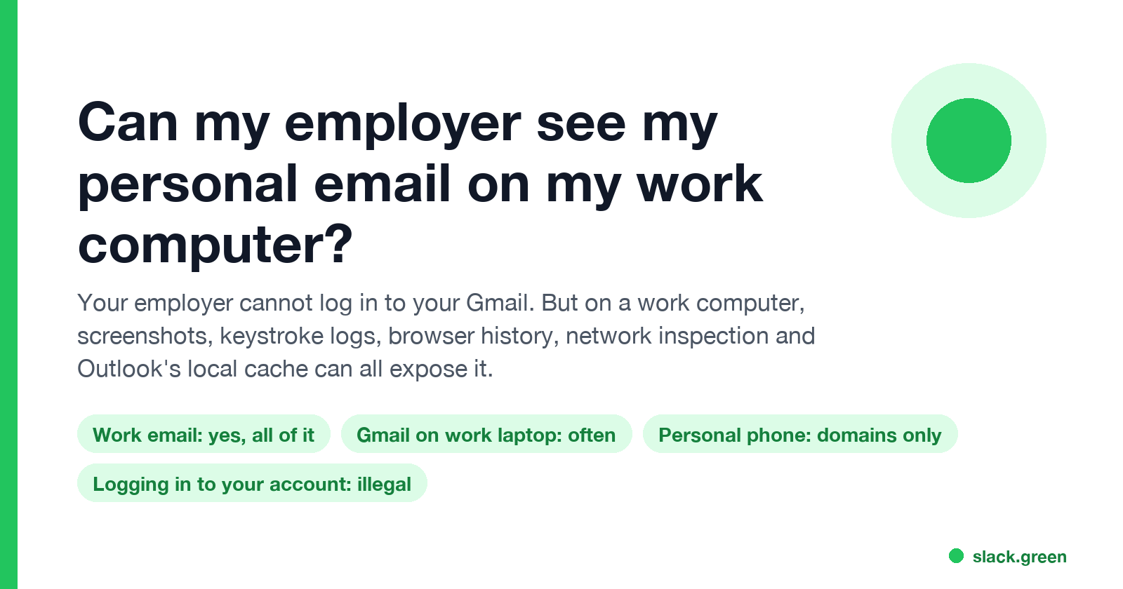Can my employer see my personal email on my work computer: work email yes, Gmail on a work laptop often, personal phone domains only