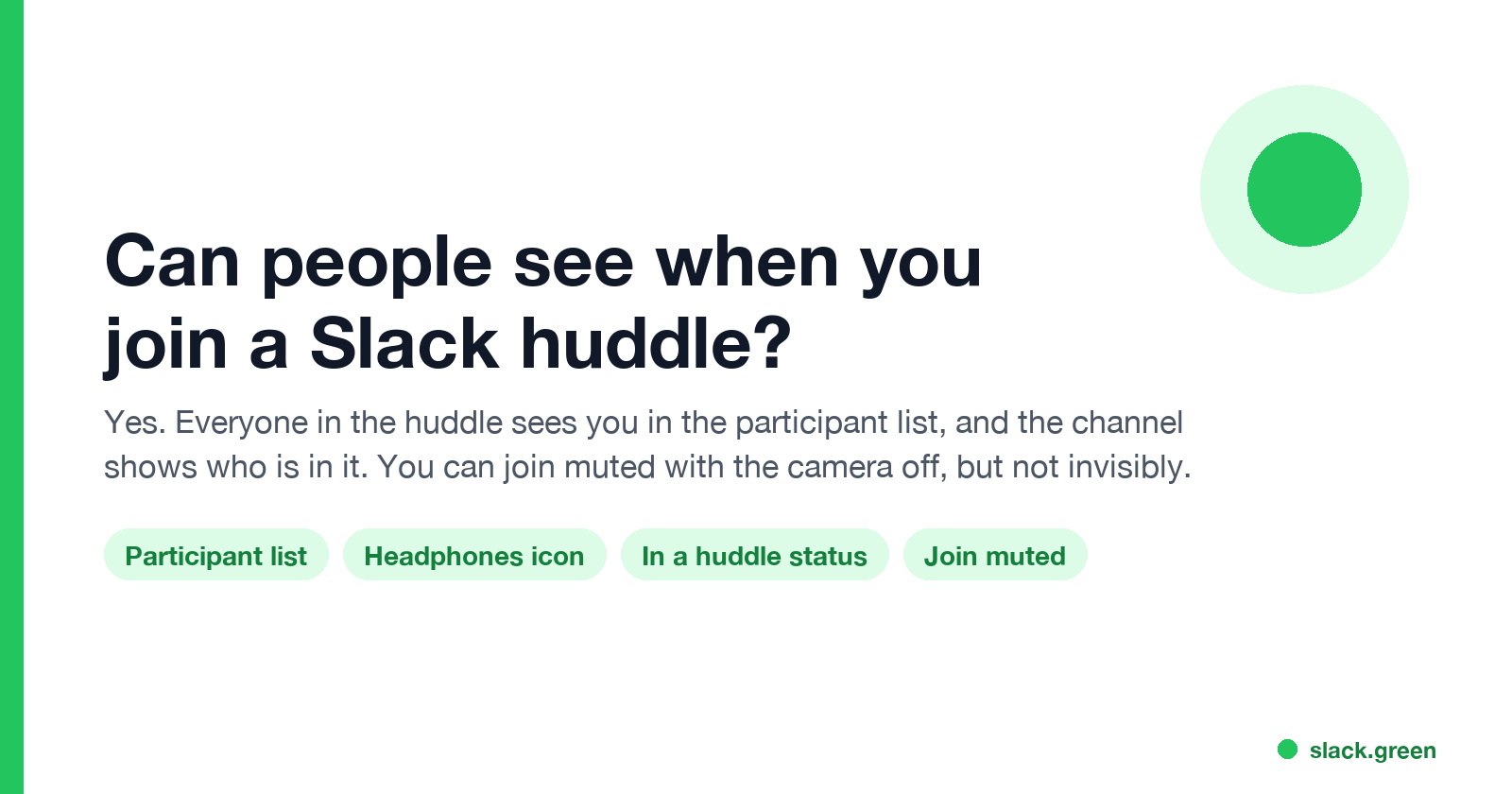 Can people see when you join a Slack huddle: yes, in the participant list and the channel