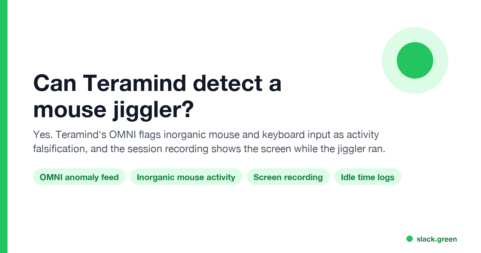 Can Teramind detect a mouse jiggler: yes, OMNI flags inorganic mouse activity, and the screen recording shows the screen while the jiggler ran