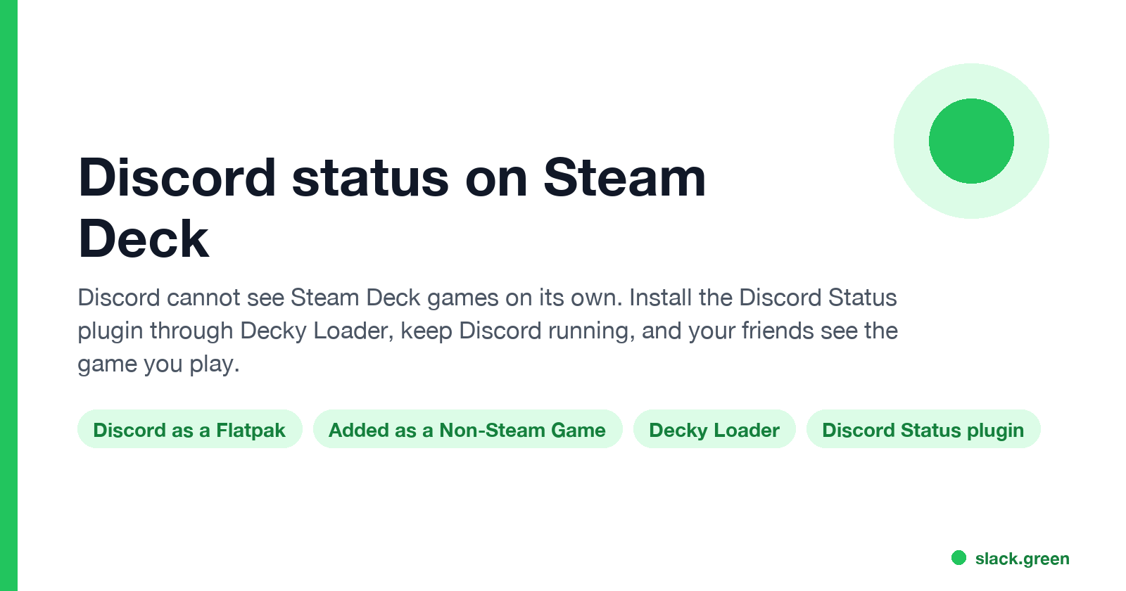 Discord status on Steam Deck: Flatpak, Non-Steam Game, Decky Loader, Discord Status plugin