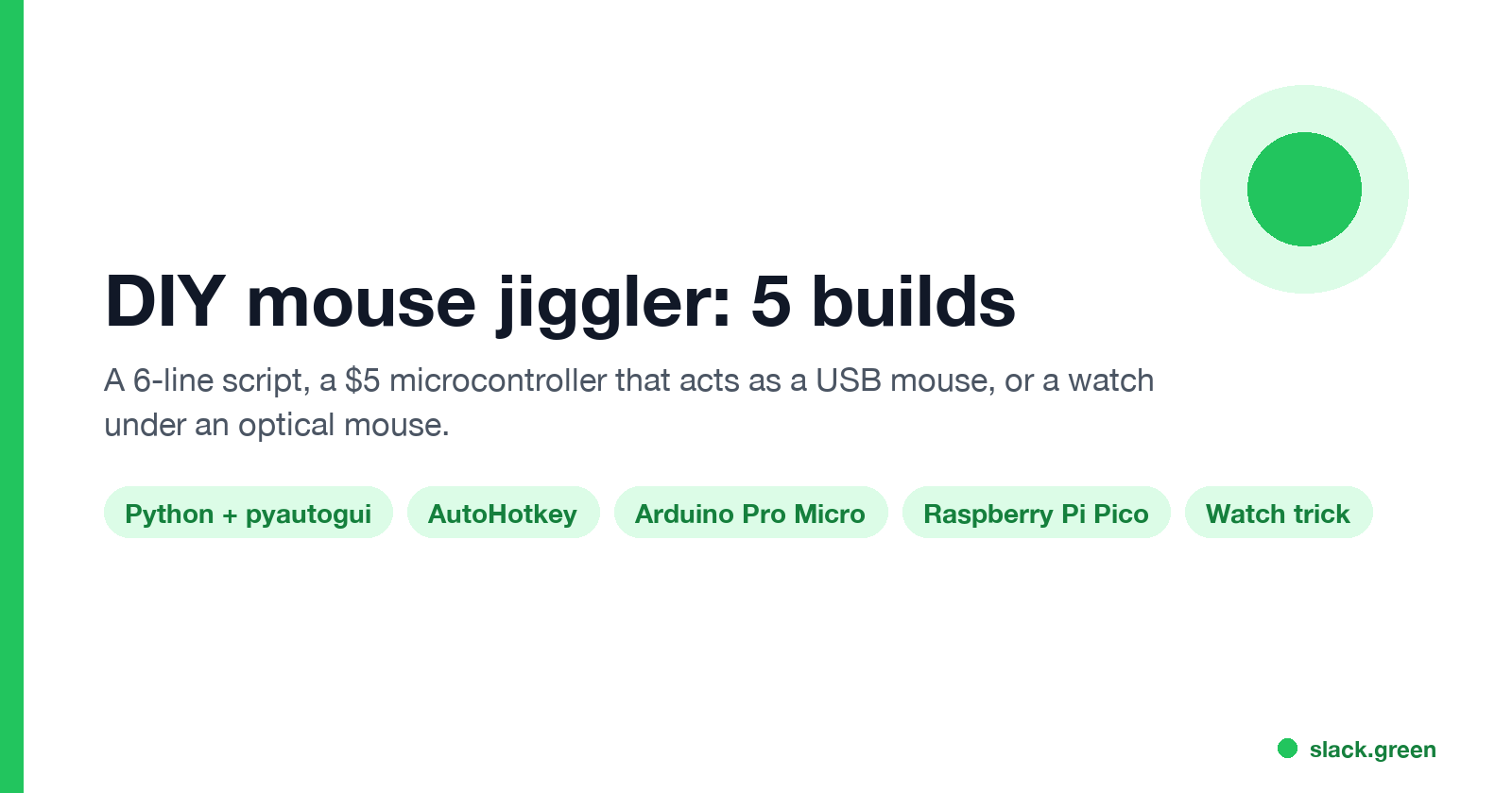 DIY mouse jiggler: Python with pyautogui, AutoHotkey, Arduino Pro Micro, Raspberry Pi Pico, watch trick