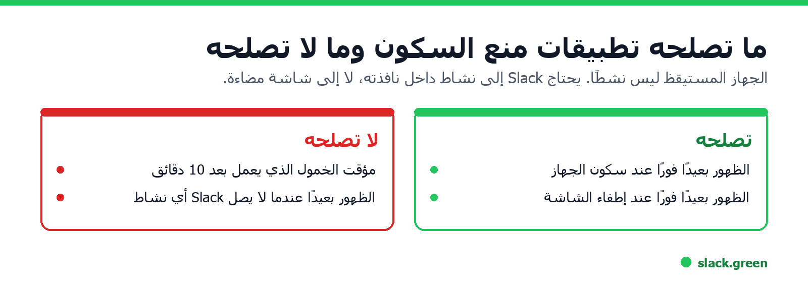 تطبيقات منع السكون تمنع فقط التحول الناتج عن السكون، ويستمر مؤقت النشاط في العد