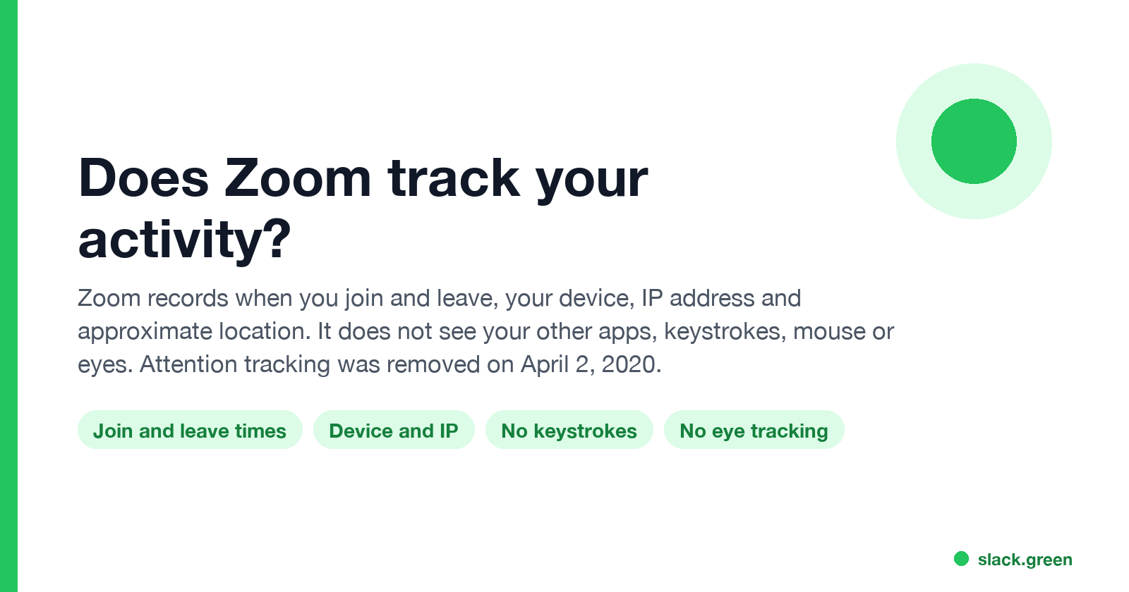 Does Zoom track your activity: join and leave times, device and IP, no keystrokes, no eye tracking