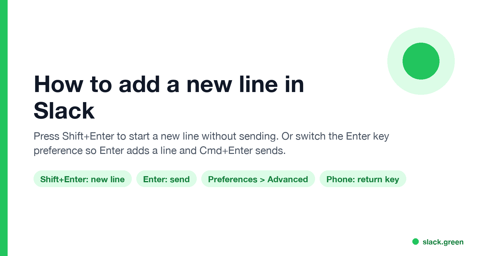 How to add a new line in Slack: Shift+Enter for a new line, Enter to send, or change the Enter key preference