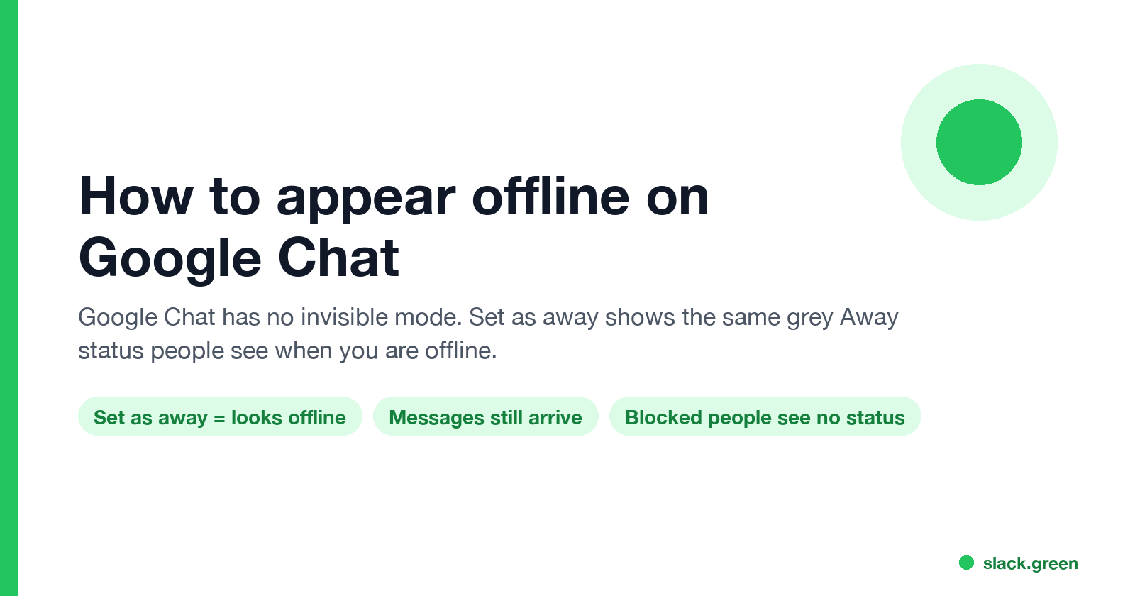 How to appear offline on Google Chat: no invisible mode, Set as away looks offline, messages still arrive, blocked people see no status