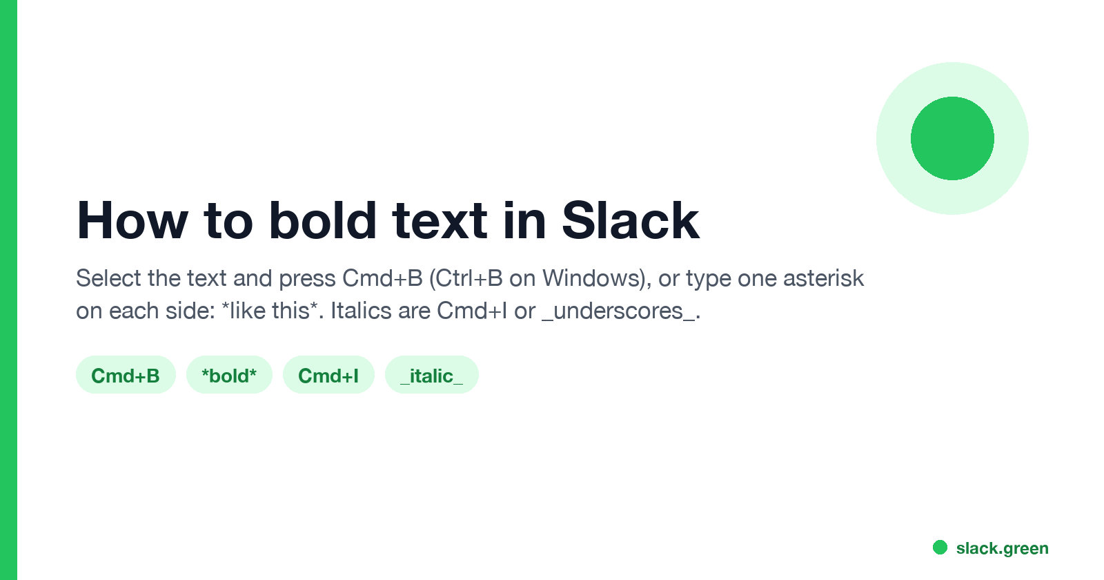 How to bold text in Slack: Cmd+B, <em>asterisks</em>, Cmd+I and _underscores_