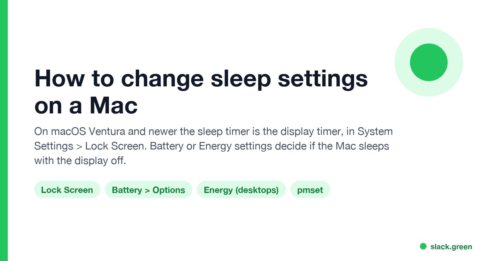 How to change sleep settings on a Mac: the display timer in Lock Screen, Prevent automatic sleeping in Battery or Energy, and pmset