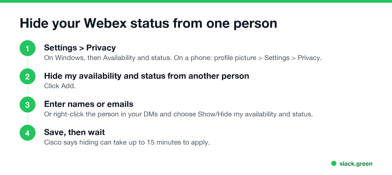 Hide your Webex status from one person on desktop and mobile