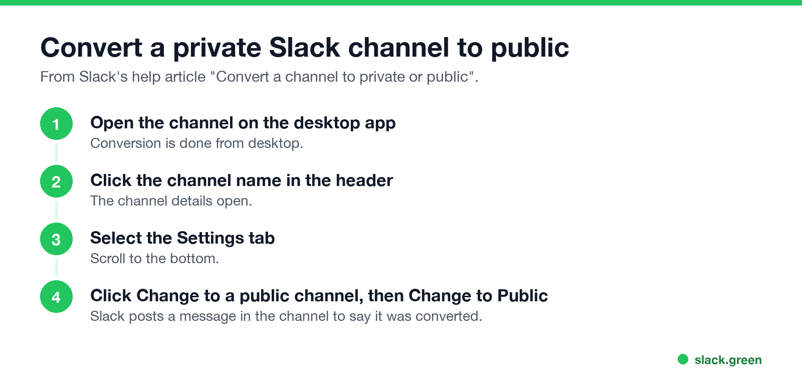 Convert a private Slack channel to public in four steps