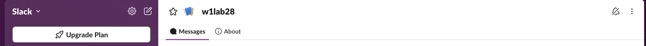 A Slack DM with the test app w1lab28, with a crossed-out bell icon at the top right of the header that marks the conversation as muted