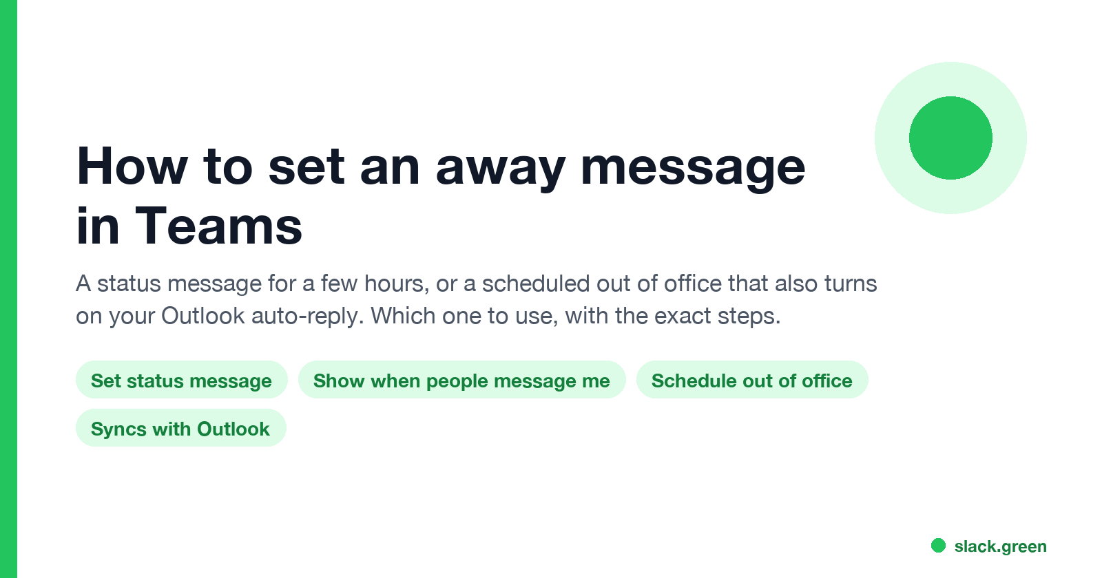 How to set an away message in Teams: status message, show when people message me, schedule out of office, syncs with Outlook