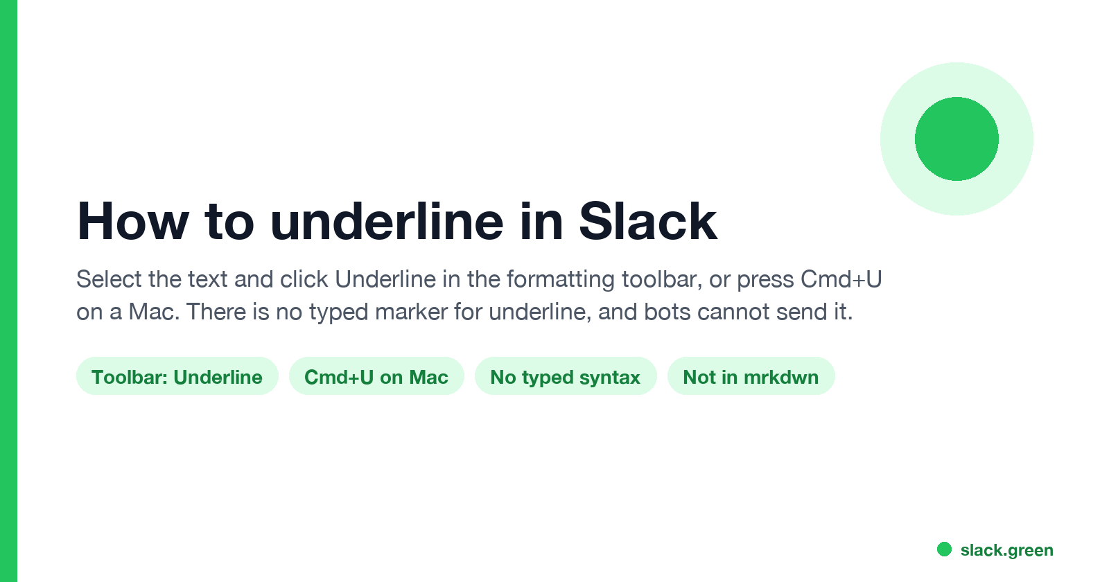 How to underline in Slack: toolbar Underline button and Cmd+U on a Mac