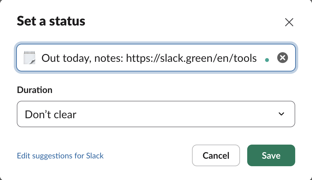 Slack's Set a status dialog with the text 