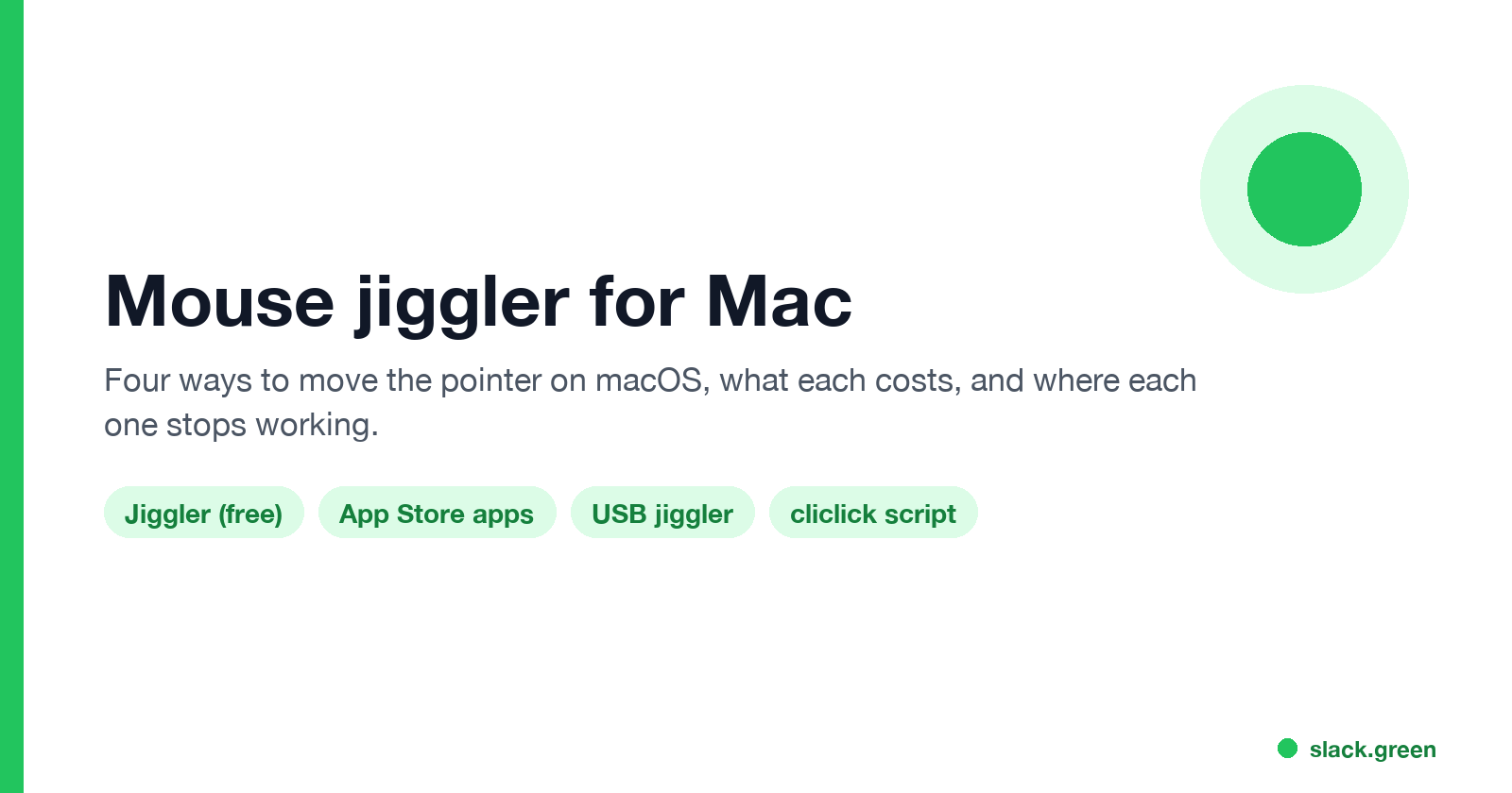 Mouse jiggler for Mac: the Jiggler app, App Store apps, a USB jiggler, and a cliclick script