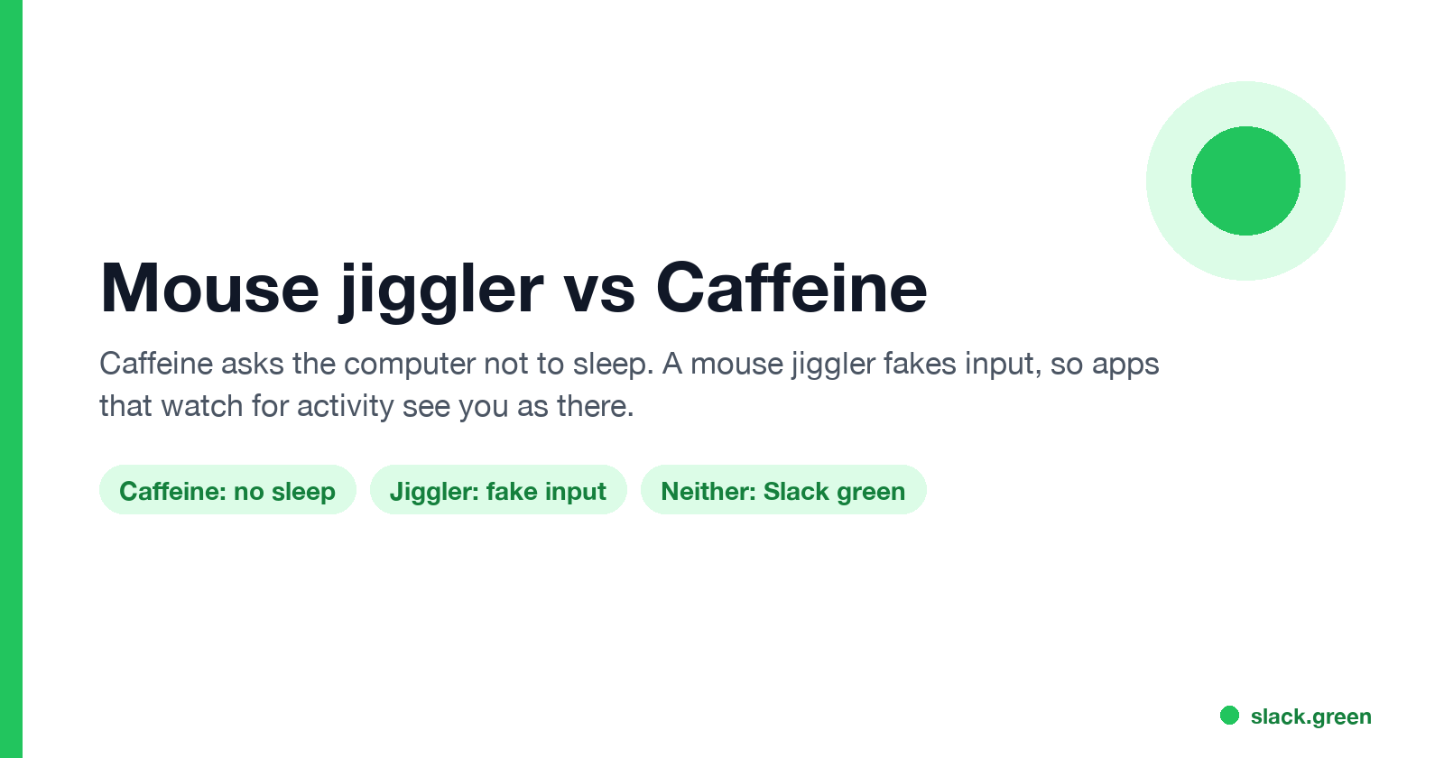 Mouse jiggler vs Caffeine: Caffeine stops sleep, a jiggler fakes input, neither keeps Slack green