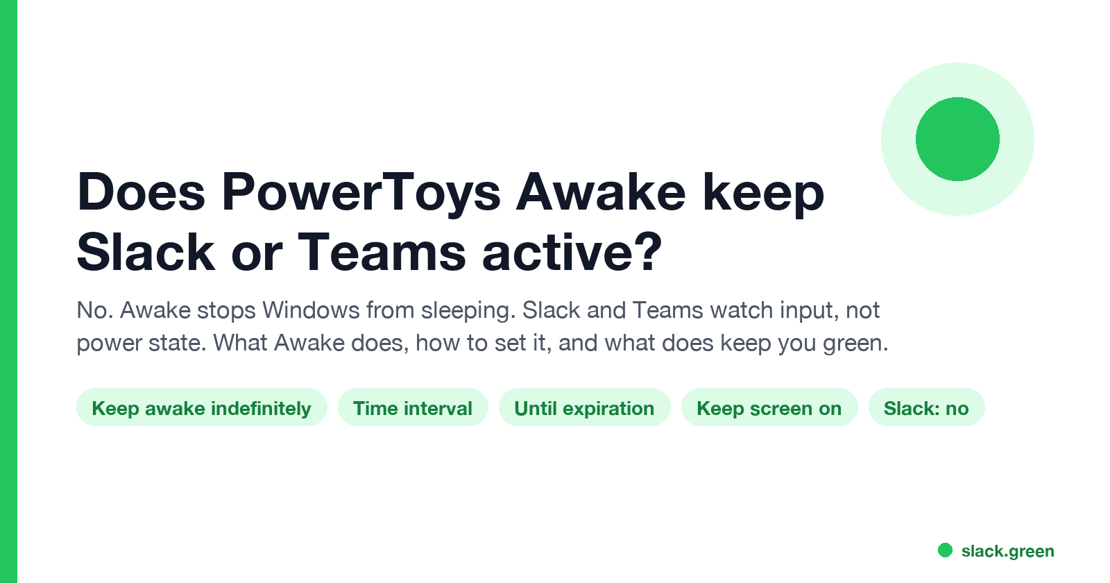 Does PowerToys Awake keep Slack or Teams active: modes, keep screen on, Slack no