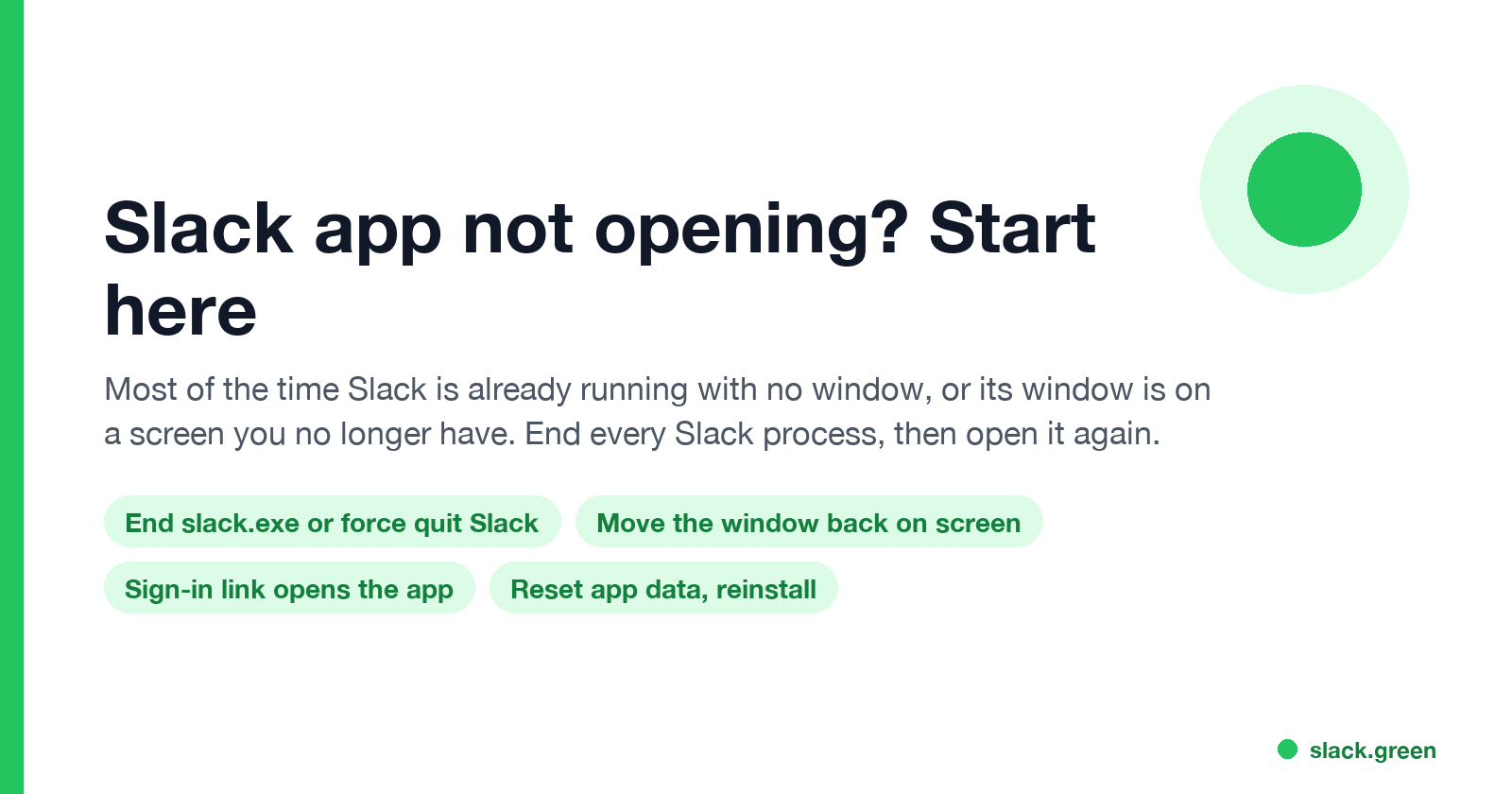Slack app not opening: end every Slack process, move the window back on screen, reset, reinstall