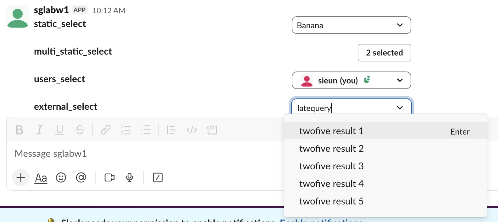 Slack external_select with 