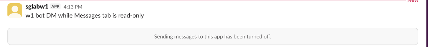 A bot message in the app's Messages tab, and below it the line 