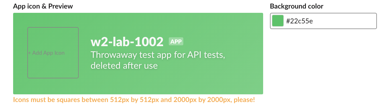 Slack app Display Information with the error: Icons must be squares between 512px by 512px and 2000px by 2000px, please!