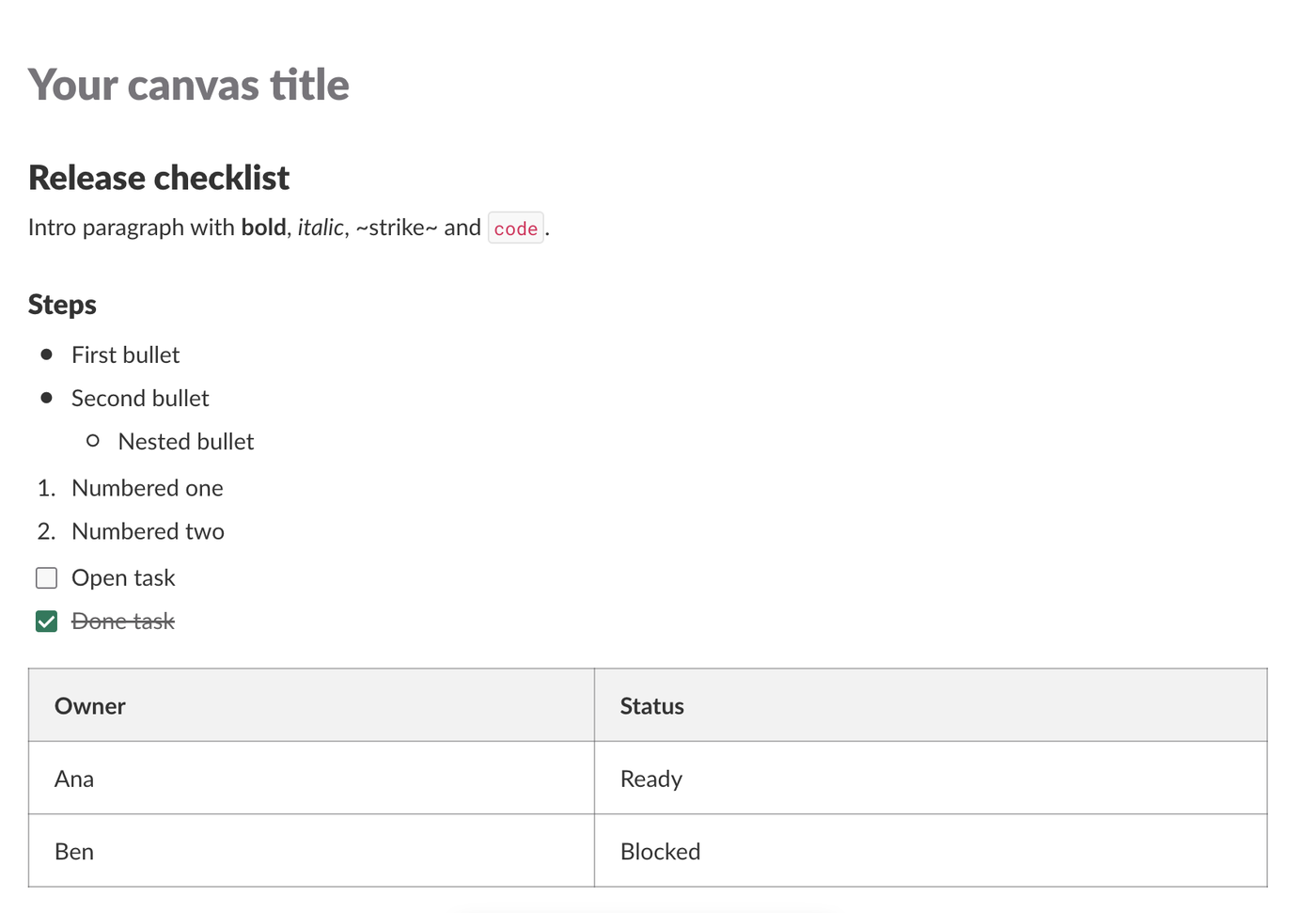 The canvas in Slack: an empty 