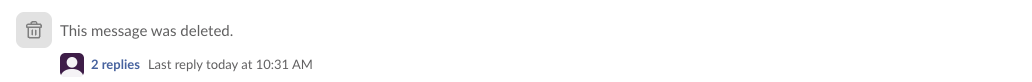 In Slack, a deleted thread parent shows 