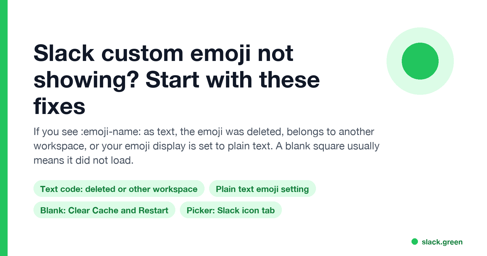 Slack custom emoji not showing: text code means deleted, another workspace or plain text setting; blank square means it did not load