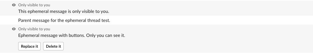 Two ephemeral messages in Slack labelled 