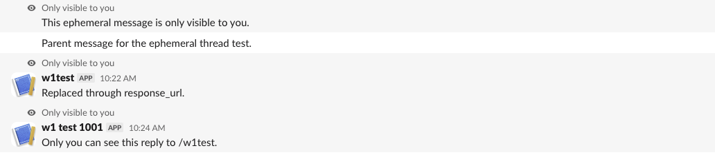 A slash command reply in Slack from the app 