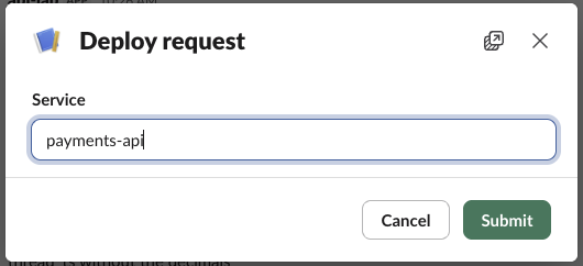 The test modal opened by views.open from a slash command in Slack