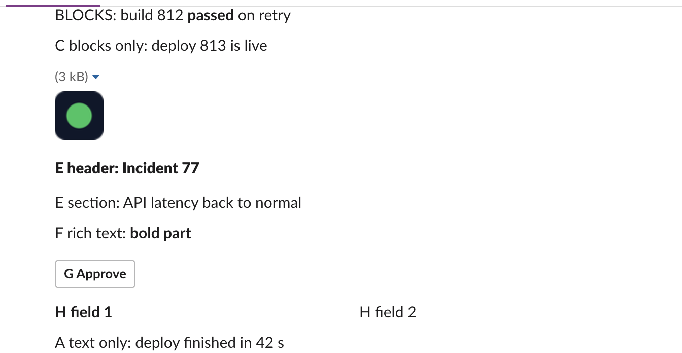 Slack web DM from the test bot: 