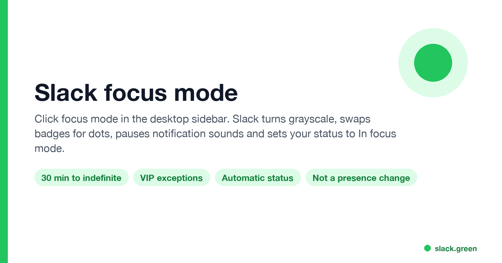 Slack focus mode: grayscale sidebar, paused sounds, In focus mode status