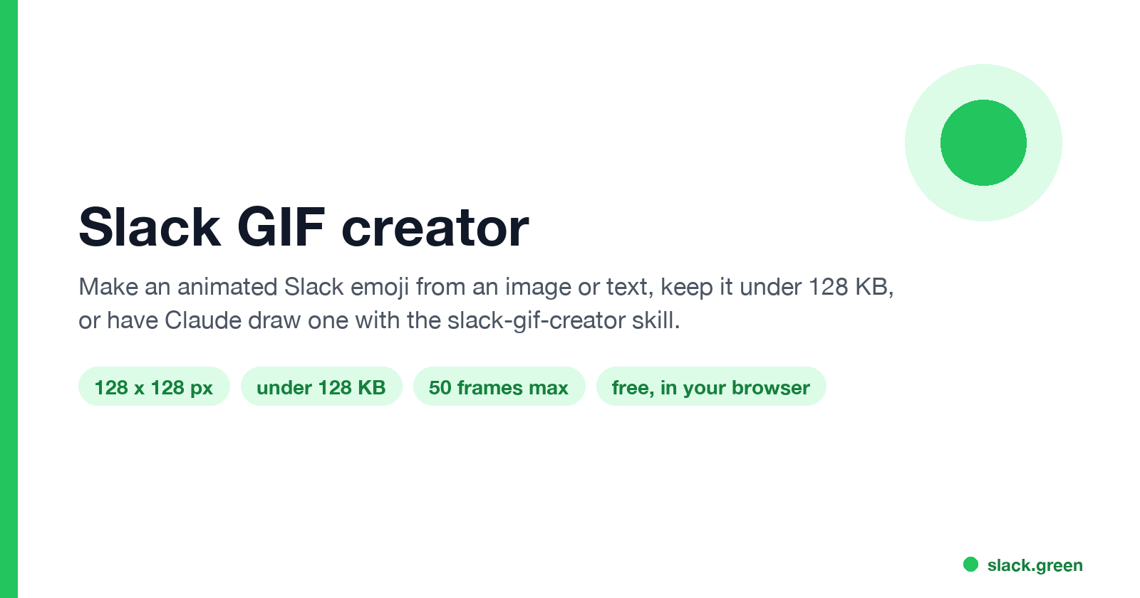 Slack GIF creator: make an animated Slack emoji from an image or text, 128 by 128 pixels, under 128 KB, 50 frames