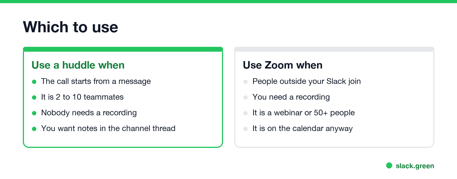 When to use a Slack huddle and when to use Zoom