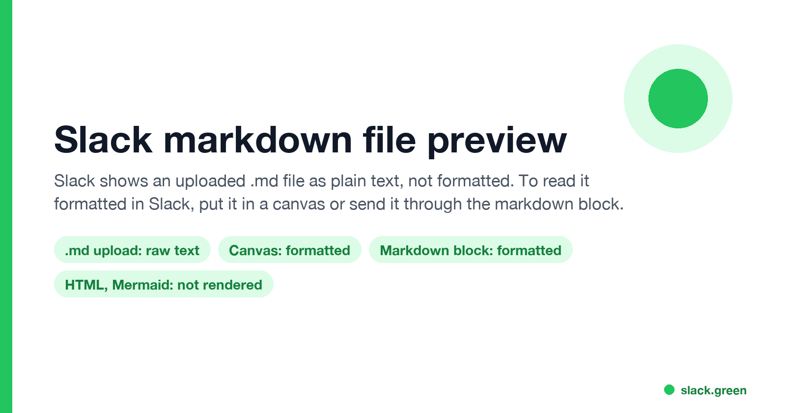 Slack markdown file preview: uploads show raw text; canvas and the markdown block render it
