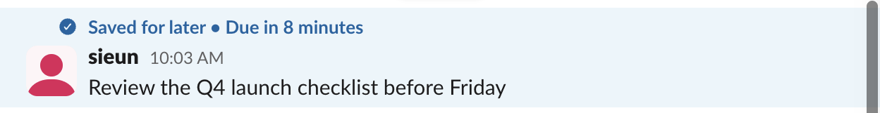 A Slack message with the line 