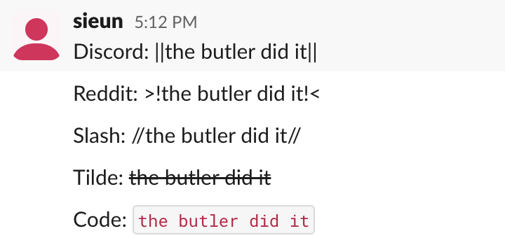 Five Slack messages: 