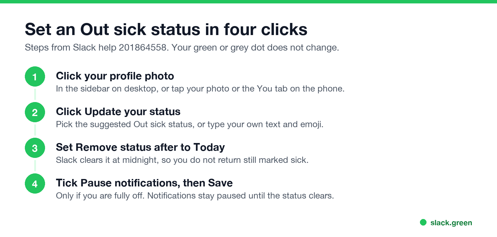 Click your profile photo, Update your status, set Remove after to Today, tick Pause notifications, Save