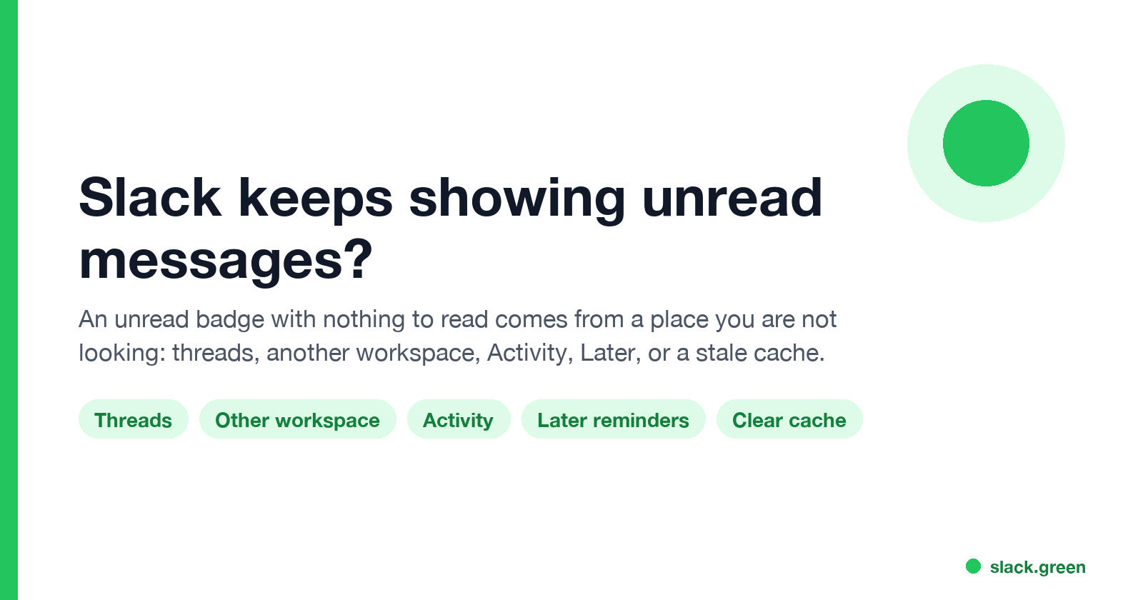 Slack keeps showing unread messages: threads, another workspace, Activity, Later reminders, clear cache