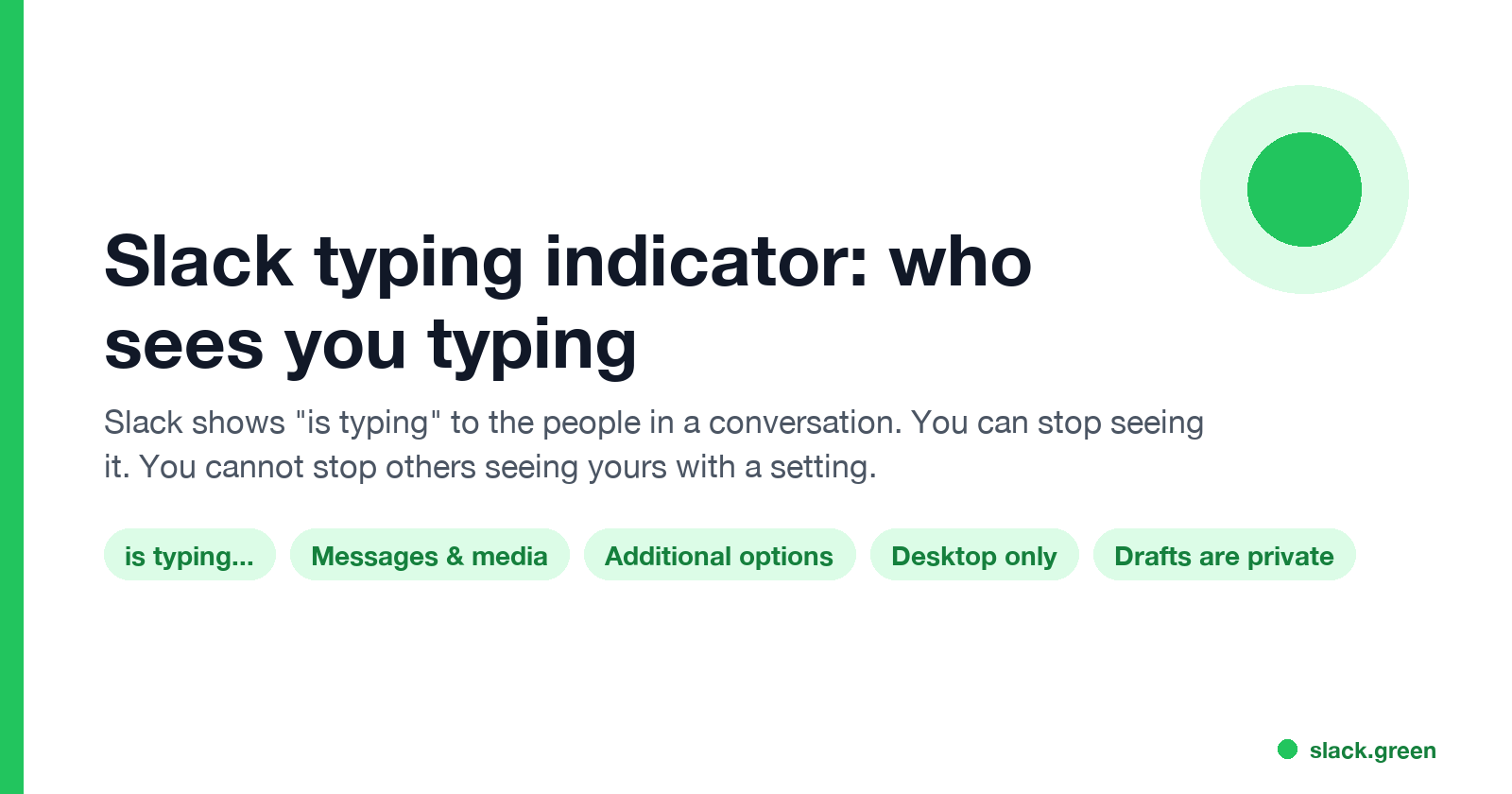 Slack typing indicator: is typing, Messages & media, Additional options, desktop only, drafts are private