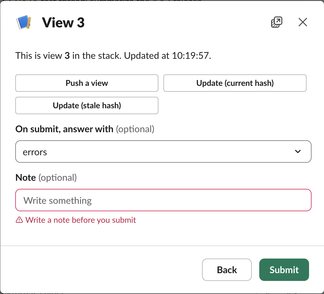 Slack modal View 3 with 