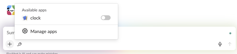 Slackbot's Apps menu: 