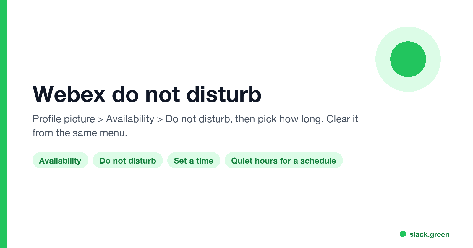 Webex do not disturb: profile picture, Availability, Do not disturb, pick a duration, Clear to end it