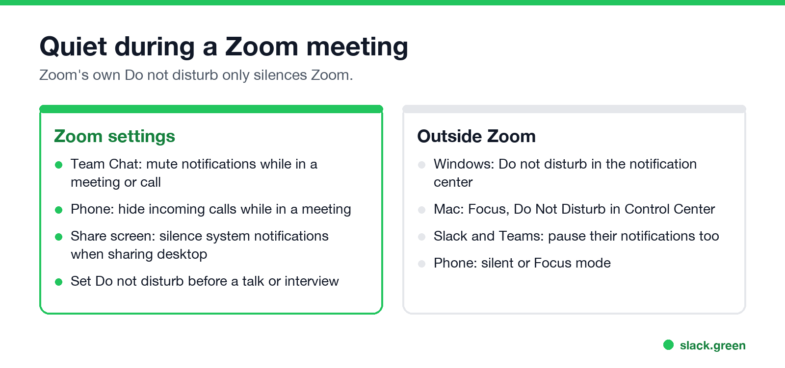 Quiet during a Zoom meeting: Zoom settings and operating system focus modes