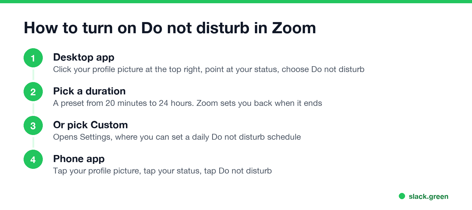 How to turn on Do not disturb in Zoom: profile picture, status, duration, Custom schedule, phone app