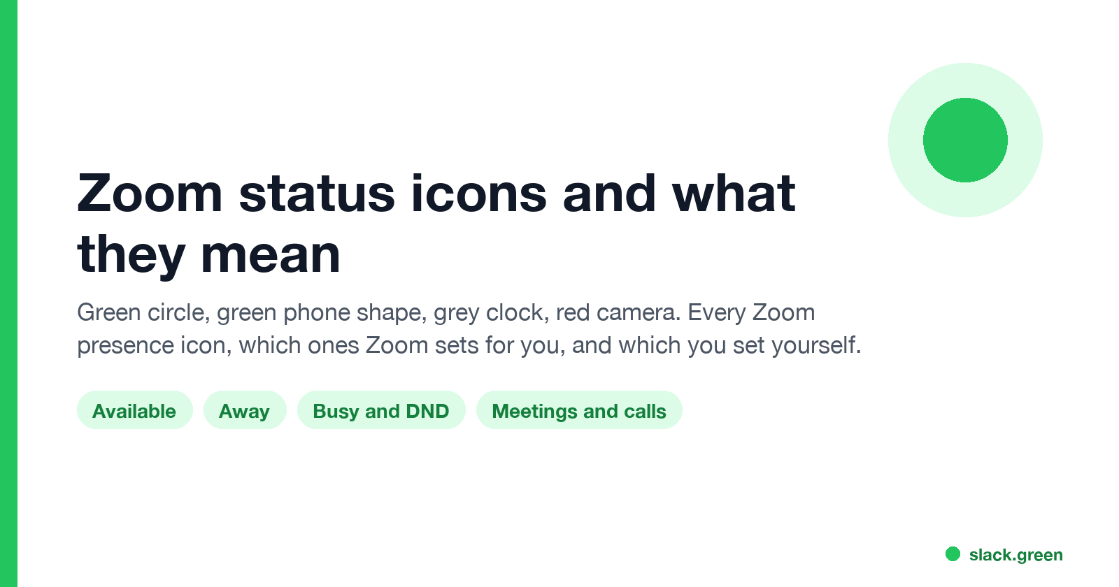 Zoom status icons and what they mean: available, away, busy, do not disturb, meetings, calls